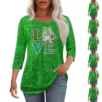 Женская модная повседневная плиссированная футболка с круглым вырезом и рукавом семь четвертей L