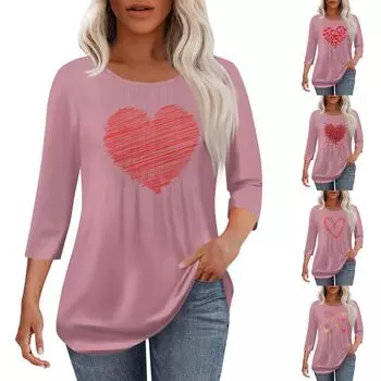 Женская модная повседневная плиссированная футболка с круглым вырезом и рукавом семь четвертей L