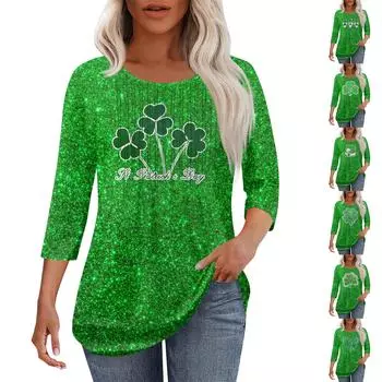 Женская модная повседневная плиссированная футболка с круглым вырезом и рукавом семь четвертей M