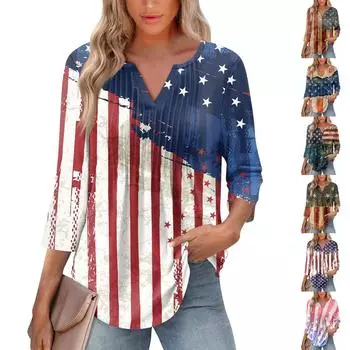 Женская модная повседневная плиссированная футболка с V-образным вырезом и рукавом семь четвертей XXL