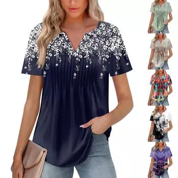 Женская модная повседневная плиссированная футболка с V-образным вырезом и рукавом семь четвертей L чёрный