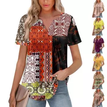 Женская модная повседневная плиссированная футболка с V-образным вырезом и рукавом семь четвертей L жёлтый