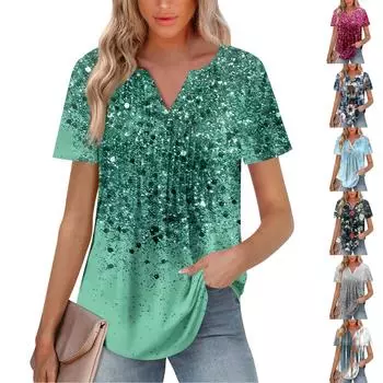 Женская модная повседневная плиссированная футболка с V-образным вырезом и рукавом семь четвертей XXL синий