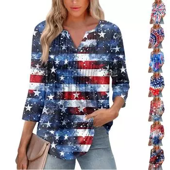 Женская модная повседневная плиссированная футболка с V-образным вырезом и рукавом семь четвертей XXL белый