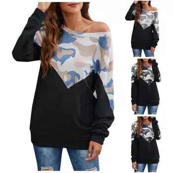 Женская модная повседневная плюшевая футболка с круглым вырезом и длинным рукавом с камуфляжным принтом XXXL розовый