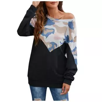 Женская модная повседневная плюшевая футболка с круглым вырезом и длинным рукавом с камуфляжным принтом S розовый