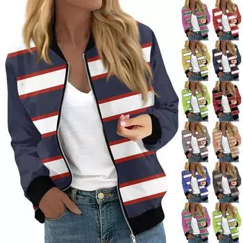 Женская модная повседневная полосатая куртка с принтом в стиле пэчворк на молнии с карманами L жёлтый