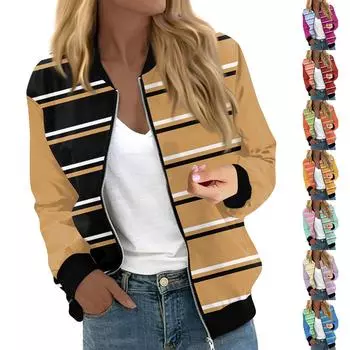 Женская модная повседневная полосатая куртка с принтом в стиле пэчворк на молнии с карманами L синий