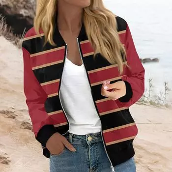 Женская модная повседневная полосатая куртка с принтом в стиле пэчворк на молнии с карманами M чёрный