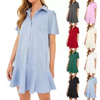 Женская модная повседневная полуоткрытая рубашка с рюшами и подолом, однотонные платья с короткими рукавами L бежевый