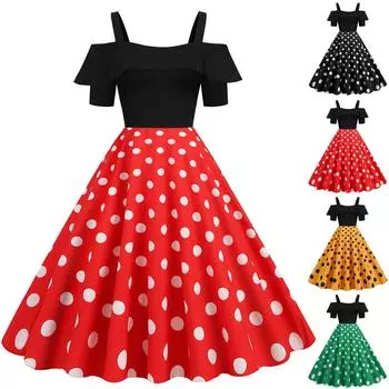 Женская модная повседневная ретро-юбка с короткими рукавами и бахромой, черная юбка в горошек с узором в стиле пэчворк L чёрный