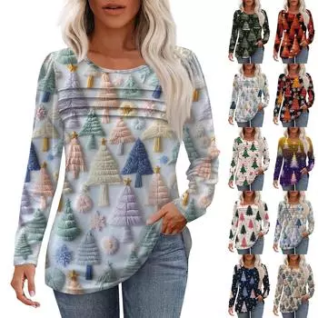 Женская модная повседневная рождественская футболка с круглым вырезом и длинными рукавами XL розовый