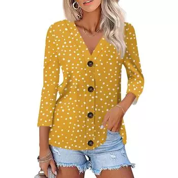 Женская модная повседневная рубашка на пуговицах с принтом, топ с рукавами 3/4 S