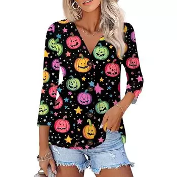 Женская модная повседневная рубашка на пуговицах с принтом, топ с рукавами 3/4 L чёрный