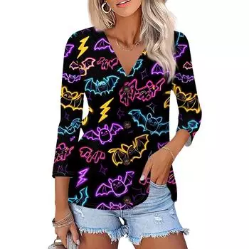 Женская модная повседневная рубашка на пуговицах с принтом, топ с рукавами 3/4 L темно-фиолетового