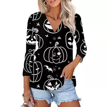 Женская модная повседневная рубашка на пуговицах с принтом, топ с рукавами 3/4 L чёрный