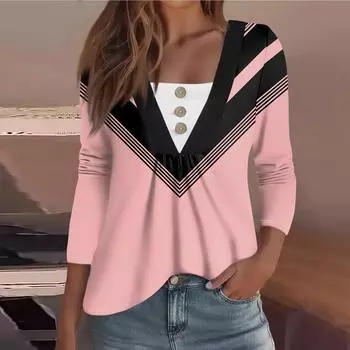 Женская модная повседневная рубашка с длинным рукавом, цветочным принтом, пуговицами, V-образным вырезом S винный