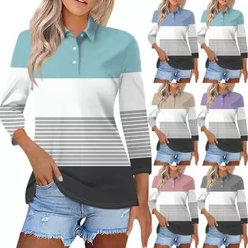 Женская модная повседневная рубашка с короткими рукавами 3/4 с лацканами и принтом, женские топы на пуговицах L синий