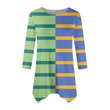 Женская модная повседневная рубашка с круглым вырезом в полоску и принтом, с рукавами-семью точками, с поясом, свободный удобный топ L армия зеленый