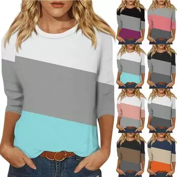 Женская модная повседневная рубашка с круглым вырезом и рукавами 3/4, свободная футболка с принтом, женский топ L чёрный