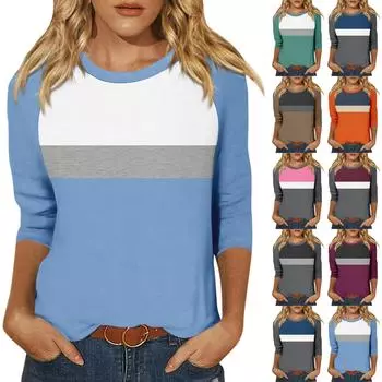 Женская модная повседневная рубашка с круглым вырезом и рукавами 3/4, свободная футболка с принтом, женский топ L чёрный