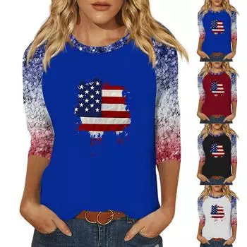 Женская модная повседневная рубашка с круглым вырезом и рукавами 3/4, свободная футболка с принтом, женский топ L чёрный