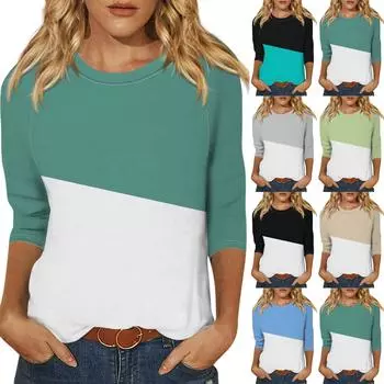 Женская модная повседневная рубашка с круглым вырезом и рукавами 3/4, свободная футболка с принтом, женский топ L чёрный