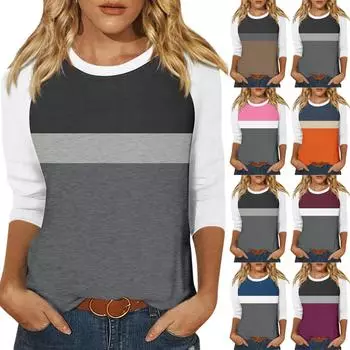 Женская модная повседневная рубашка с круглым вырезом и рукавами 3/4, свободная футболка с принтом, женский топ L чёрный