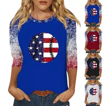 Женская модная повседневная рубашка с круглым вырезом и рукавами 3/4, свободная футболка с принтом, женский топ L чёрный