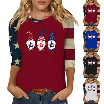 Женская модная повседневная рубашка с круглым вырезом и рукавами 3/4, свободная футболка с принтом, женский топ L чёрный