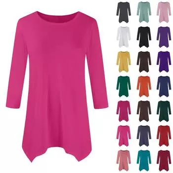 Женская модная повседневная рубашка с круглым вырезом и рукавом-семью, свободный удобный топ с поясом L чёрный