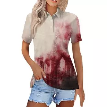 Женская модная повседневная рубашка с лацканами и короткими рукавами с принтом на Хэллоуин, женские топы на пуговицах L бежевый