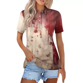 Женская модная повседневная рубашка с лацканами и короткими рукавами с принтом на Хэллоуин, женские топы на пуговицах L бежевый