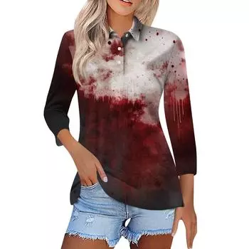 Женская модная повседневная рубашка с лацканами и рукавом 3/4 с принтом на Хэллоуин, женские топы на пуговицах L