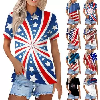 Женская модная повседневная рубашка с отворотом и коротким рукавом с принтом, женские топы на пуговицах L чёрный