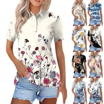 Женская модная повседневная рубашка с отворотом и коротким рукавом с принтом, женские топы на пуговицах L хаки