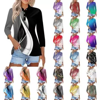 Женская модная повседневная рубашка с отворотом и рукавом 3/4, женские топы на пуговицах L чёрный