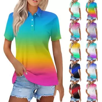 Женская модная повседневная рубашка с отворотом и коротким рукавом с принтом, женские топы на пуговицах L синий