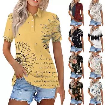 Женская модная повседневная рубашка с отворотом и коротким рукавом с принтом, женские топы на пуговицах L