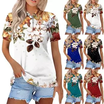 Женская модная повседневная рубашка с отворотом и коротким рукавом с принтом, женские топы на пуговицах L