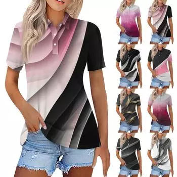 Женская модная повседневная рубашка с отворотом и коротким рукавом с принтом, женские топы на пуговицах L чёрный