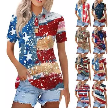 Женская модная повседневная рубашка с отворотом и коротким рукавом с принтом, женские топы на пуговицах L