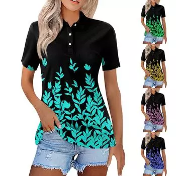 Женская модная повседневная рубашка с отворотом и коротким рукавом с принтом, женские топы на пуговицах XXXL зелёный