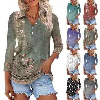 Женская модная повседневная рубашка с отворотом и рукавом 3/4, женские топы на пуговицах L синий