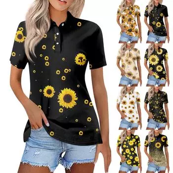 Женская модная повседневная рубашка с отворотом и коротким рукавом с принтом, женские топы на пуговицах M жёлтый