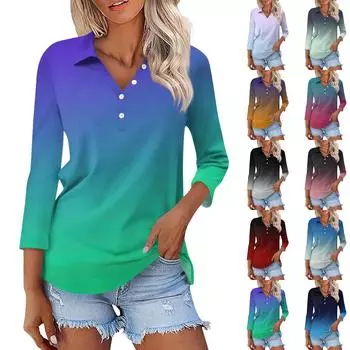 Женская модная повседневная рубашка с отворотом и рукавом 3/4, женские топы на пуговицах XXL