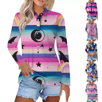 Женская модная повседневная рубашка с отворотом и длинным рукавом с принтом, женские топы на пуговицах XXL розовый