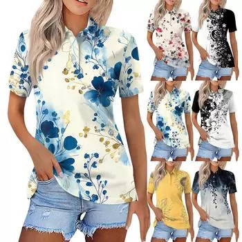 Женская модная повседневная рубашка с отворотом и коротким рукавом с принтом, женские топы на пуговицах XL чёрный