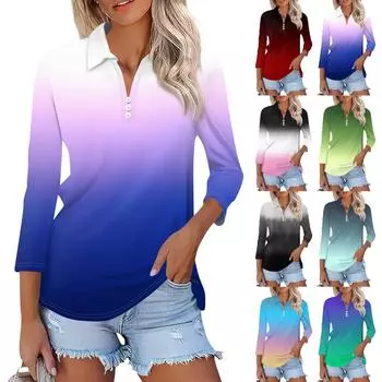 Женская модная повседневная рубашка с отворотом и рукавом 3/4 с принтом, женские топы на пуговицах с V-образным вырезом L армия зеленый