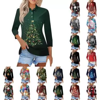 Женская модная повседневная рубашка с отворотом и рукавом 3/4, женские топы на пуговицах L